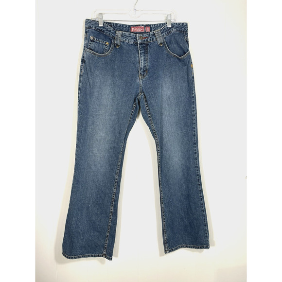 VINTAGE Plugg Jeans Blue Baggy Loose Hip Hop Skater Y2K Embroidered Mens 34X32 - Picture 1 of 16